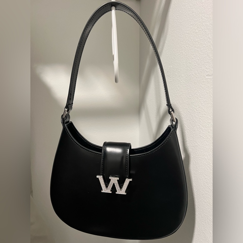Alexander Wang Black Leather W Logo Shoulder Bag